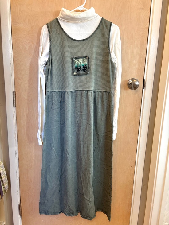 Vintage Dresses & Skirts - Vintage CDC Petites Green Maxi Dress Size 12 Cotton Abalone Buttons Spring